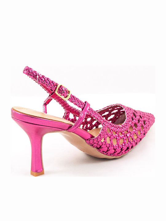 Leather Fuchsia Medium Heels with Strap