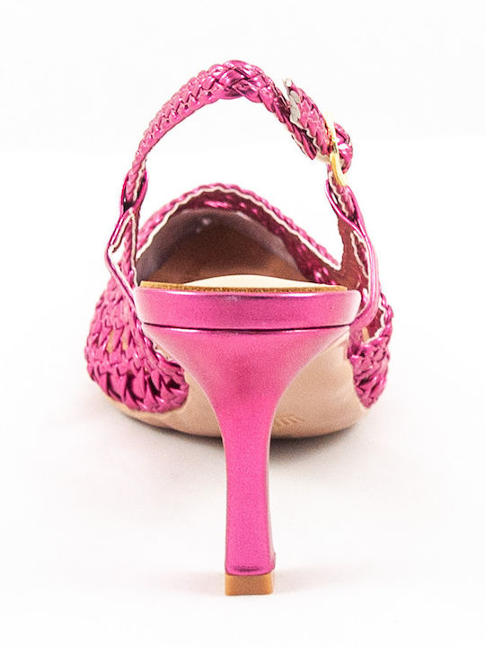 Leather Fuchsia Medium Heels with Strap