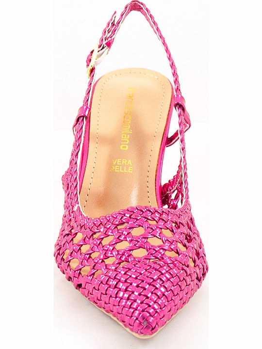 Leather Fuchsia Medium Heels with Strap