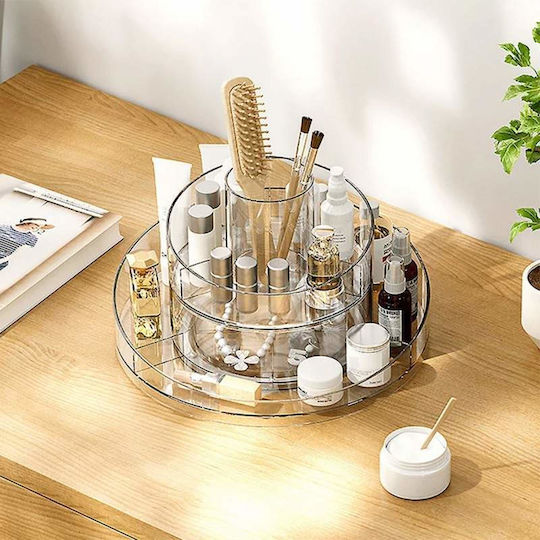 Stand Rotativ De Organizare A Cosmetice Cu Niveluri Transparent 24x17cm