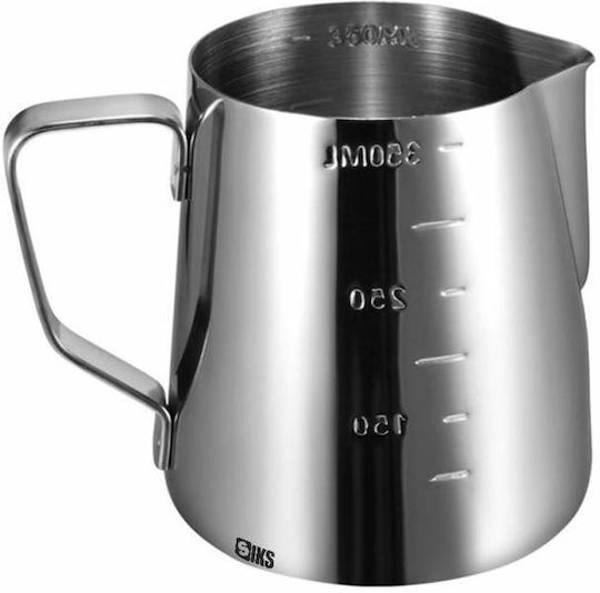 Siks Cana Gradată pentru Lapte, Pitcher pentru Spumare Lapte, Stil Barista Cappuccino, Mâner, 350 ml, Oțel Inoxidabil