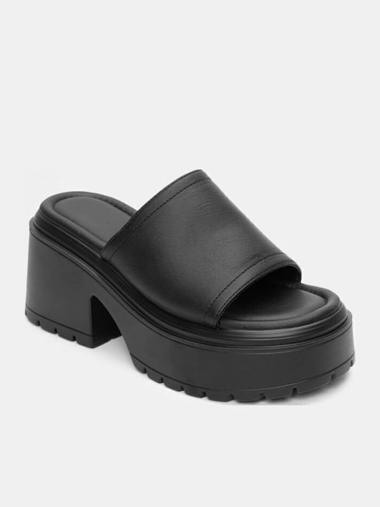 Mules with Chunky High Heel in Black Color