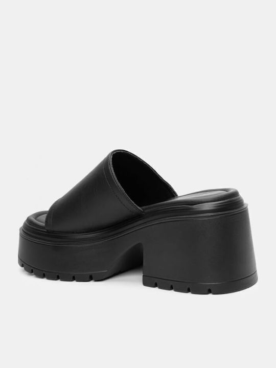 Mules with Chunky High Heel in Black Color