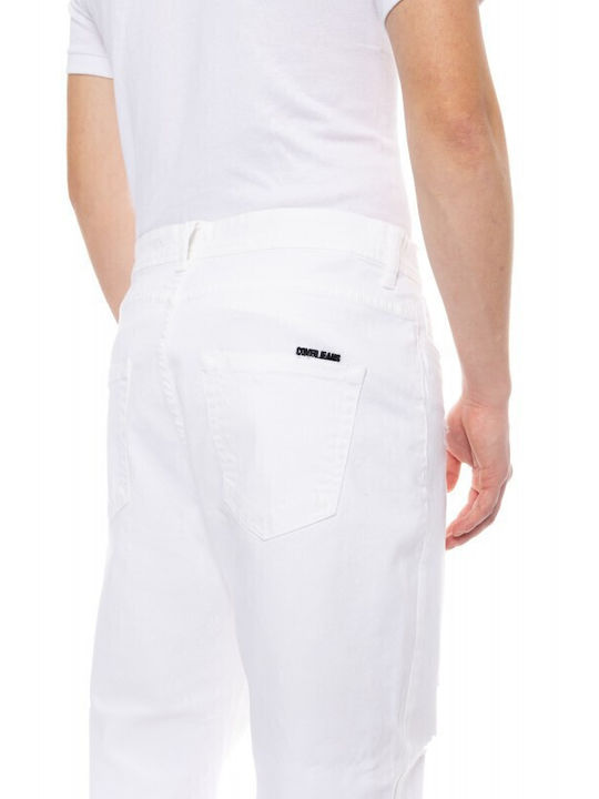 Teddy Men's Jeans Pants Elastic White