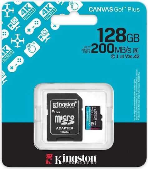 Kingston Canvas Go Plus microSDXC 128GB U3 V30 A2 UHS-I 200MB/s с адаптер