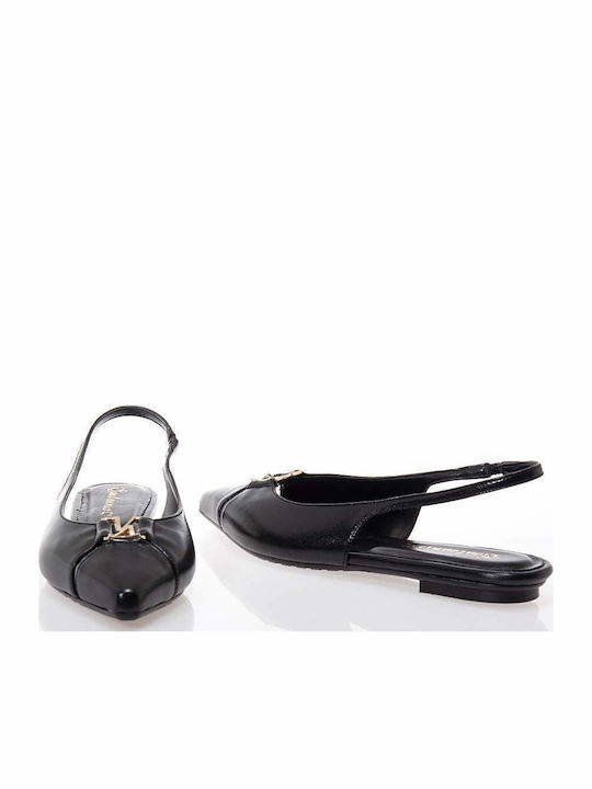 Lederne Damen Ballerinas Slingback in Schwarz Farbe