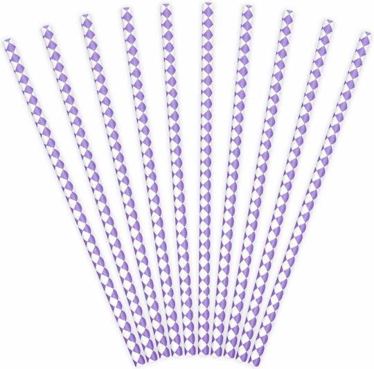 Plaid Purple and White Paper Straws 10 Pieces