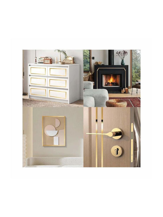 Set 5 benzi decorative autoadezive efect oglindă Siks din oțel inoxidabil placat cu nichel tip rolă autocolant perete tavan podea mobilier dimensiune 200 x 1 cm rezistent la apă auriu