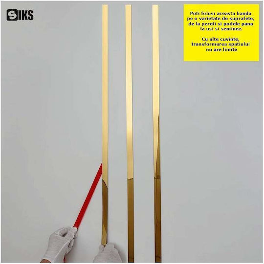 Set 10 Benzi Decorative Autoadezive Efect Oglindă Siks Realizate din Oțel Inoxidabil Nichelat Tip Rola Autocolant Perete Tavan Pardoseală Mobilier Design Dimensiune 200 X 1 Cm Rezistent la Apă Auriu