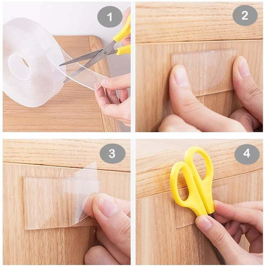 Bandă adezivă dublu adezivă Siks reutilizabilă după spălare transparentă 3cm X 5m grosime 0,5mm
