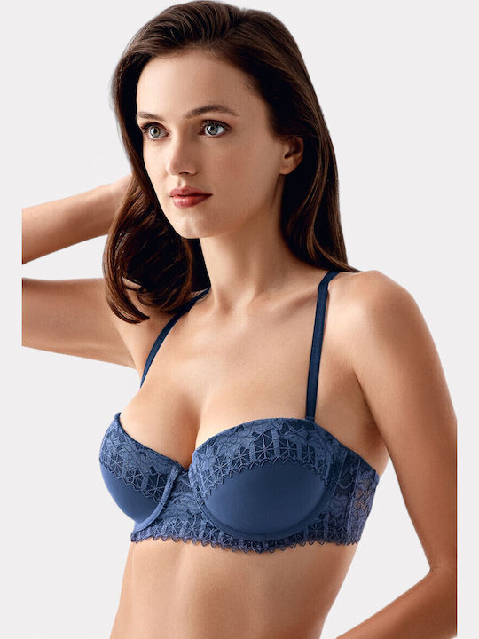 Μπλε Strapless Σουτιέν με Ελαφριά Ενίσχυση