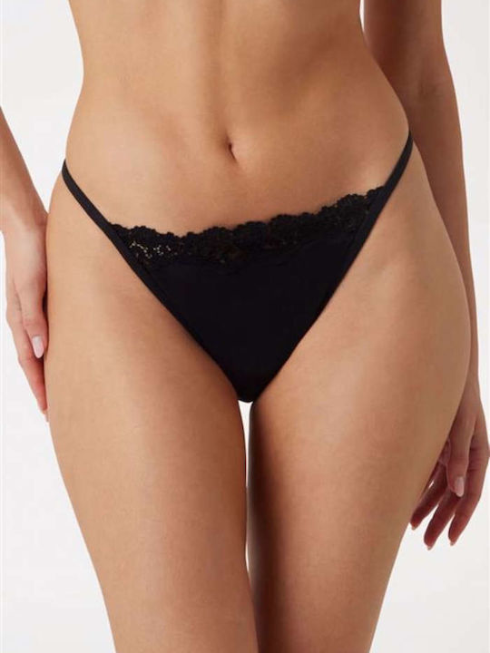 Eveline Γυναικείο String με Δαντέλα Μαύρο