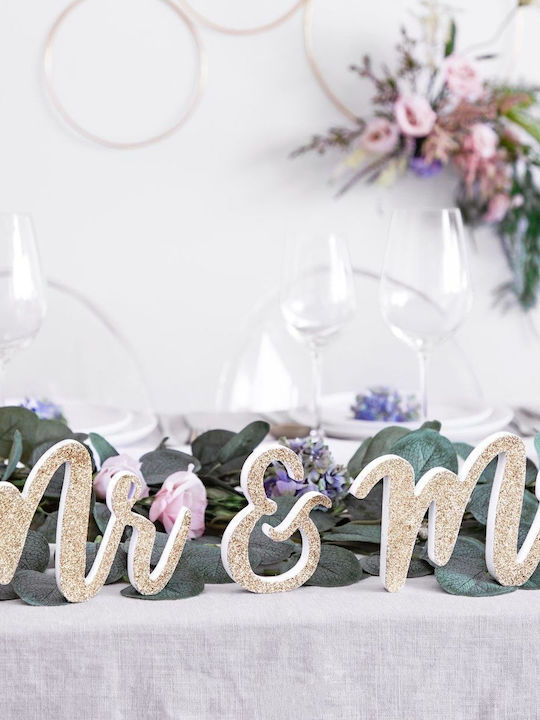 Wooden Sign Mr&mrs White Gold Glitter