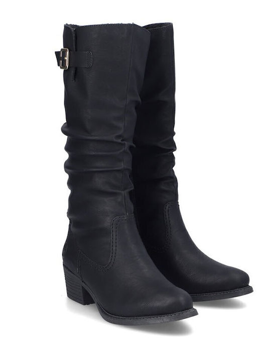 Women's Cowboy Boots with Medium Heel & Fur Black
