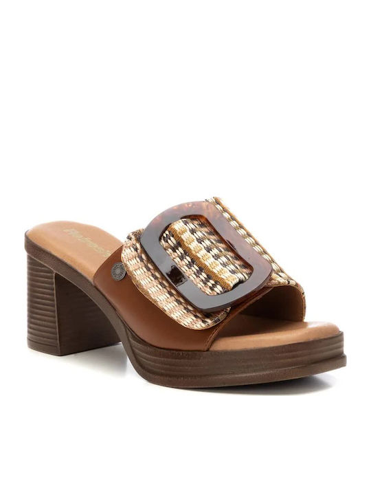 Mules with High Heel in Tabac Brown Color
