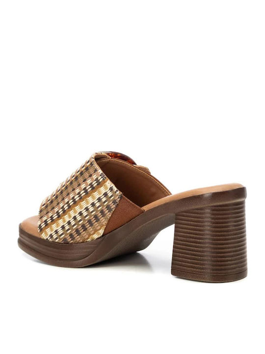 Mules with High Heel in Tabac Brown Color