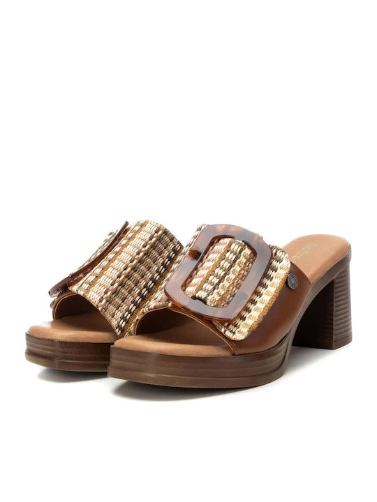 Mules with High Heel in Tabac Brown Color