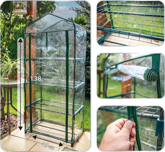 Neo Tools 15-901 Greenhouse House Type with Metal Frame and Shelves 0.69x0.49x1.6m