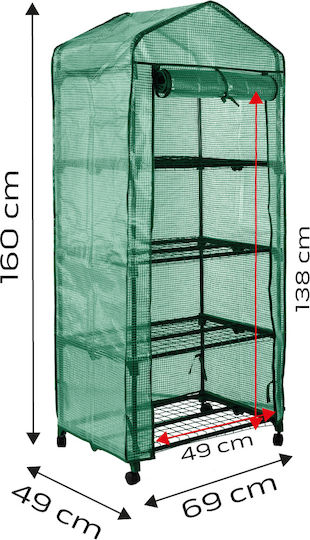Neo Tools TOP-15-903 Greenhouse House Type with Metal Frame and Shelves 0.69x0.49x1.6m