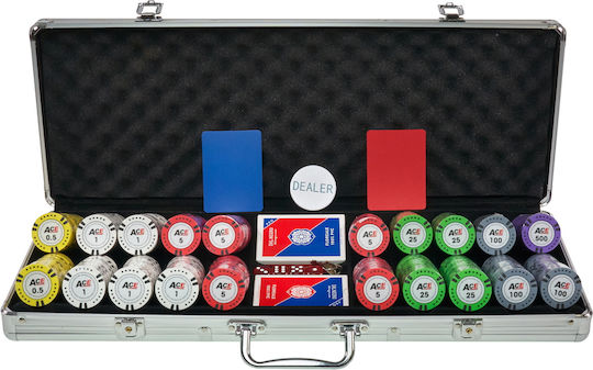 Set de 500 jetoane de poker numerotate As 14g cu husă din aluminiu