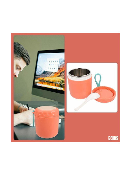 Bol Termic Siks cu Lingură pentru Supă Inclusă din Oțel Inoxidabil 430 Ml Mini Termos pentru Prânz Portocaliu