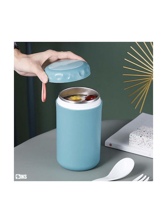 Caserolă Termică Siks Lingură de Supă Furculiță Inclusă Interior din Oțel Inoxidabil 750 Ml Mini Termos Mâncare Caldă Prânz Școală Albastru