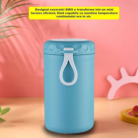 Caserolă Termică Siks Lingură de Supă Furculiță Inclusă Interior din Oțel Inoxidabil 750 Ml Mini Termos Mâncare Caldă Prânz Școală Albastru