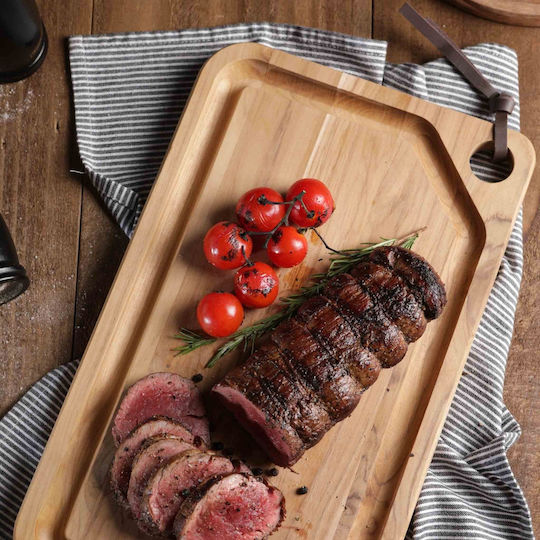 Placă de tăiat din lemn de tec 49x28x2.2 cm Churrasco Tramontina 13333352 Fabricată în Brazilia