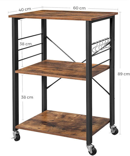 Metallic Kitchen Trolley 3 Tiers Brown 60x40x89cm