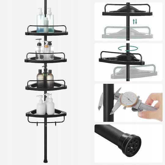 Floor Bathroom Shelf Metallic with 4 Shelves 25x25x35cm Black