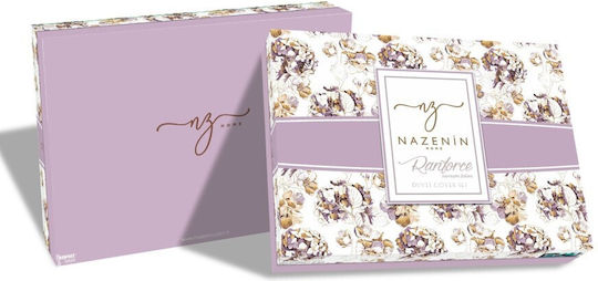 Nazenin Nazenin Cotton Duvet Cover Set 160x220cm Single with Pillowcase and 1 Bed Sheet Beige