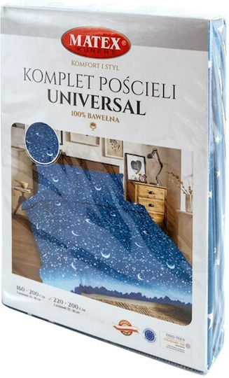 Matex Duvet Cover Set Cotton Queen with 2 Pillowcases 220x200 Blue