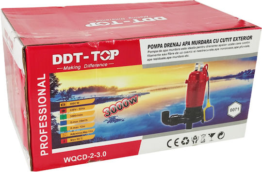 Pompa submersibilă pentru apă murdară cu cuțit de tocare, plutitor, Ddt Professional Wqcd 3000 W, max 18 m³/h