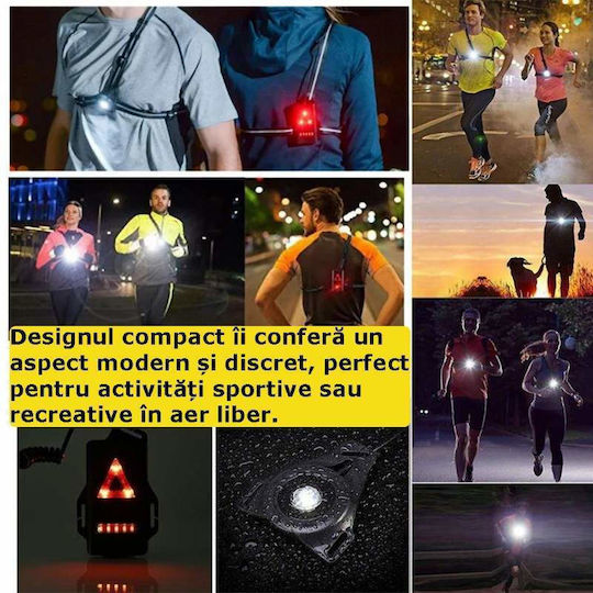 Lanternă de alergare Siks LED ham elastic 1800 mAh LED 180 lumeni 2 moduri de iluminare reîncărcabil USB inclus negru