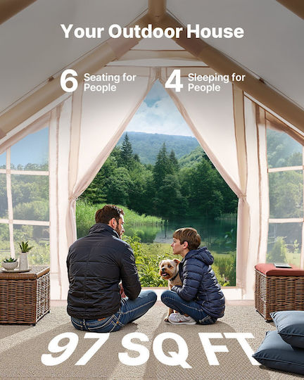 Vevor Inflatable Camping Tent Beige 4 Seasons For 6 People 300x300x230cm