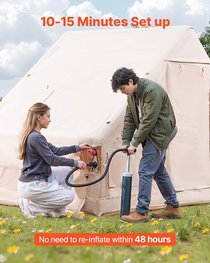 Vevor Glamping Camping Tent Inflatable Beige 4 Seasons For 5 People 300x200x200cm