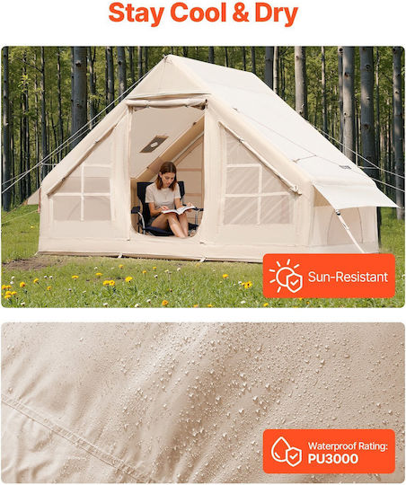 Vevor Σκηνή Camping Φουσκωτή Μπεζ για 5 Άτομα 300x200εκ.