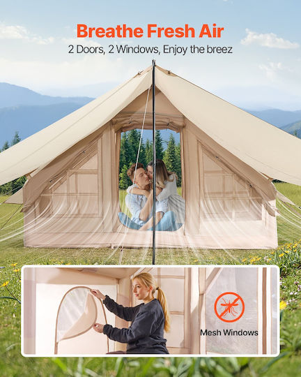 Vevor Glamping Camping Tent Inflatable Beige 4 Seasons For 5 People 300x200x200cm