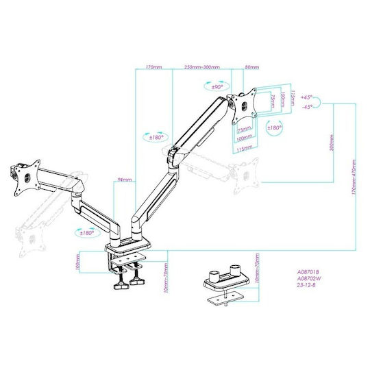 Anda Seat Βάση Γραφείου για 2 Οθόνες έως 42" με Βραχίονα (AD-W-A9-2S-BB)
