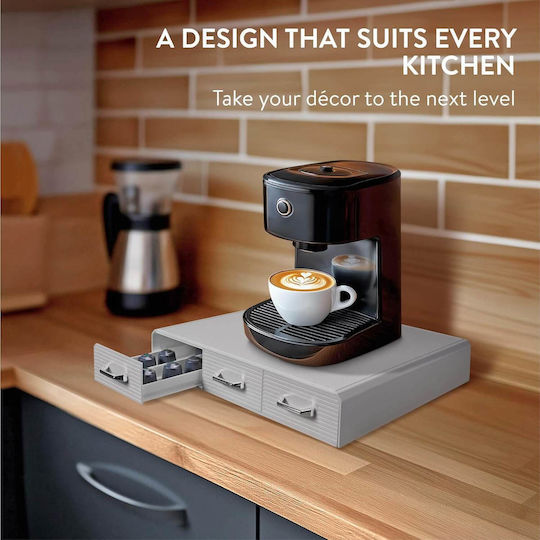 Cutie de depozitare pentru capsule Navaris cu 3 sertare Suport pentru capsule Nespresso Suport pentru aparat de cafea Gri