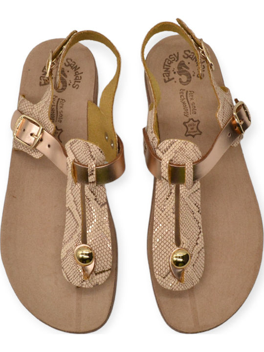 Fantasy Leather Women's Flat Sandals Anatomic Rosegold Lizard