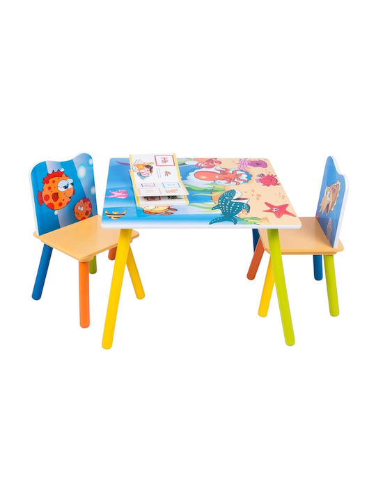Set Masă cu Scaune pentru Copii pentru Desen din Lemn Multicolor
