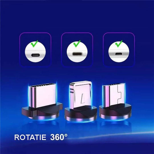 Siks Cablu de Încărcare Magnetic 3în1 Lightning Micro-usb Type-c Albastru