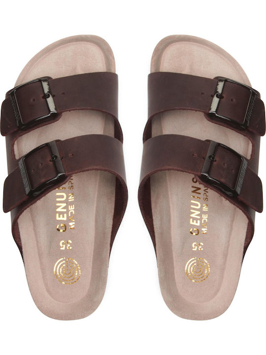 Leather Women's Flat Sandals in Brown Color