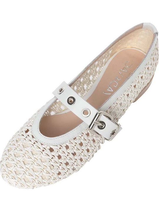 Lederne Damen Ballerinas in Weiß Farbe