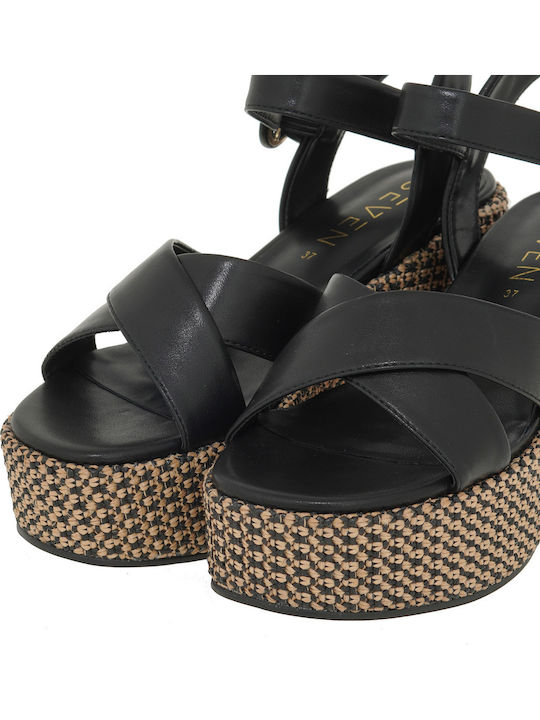 Women's Synthetic Leather Ankle Strap Platforms Black