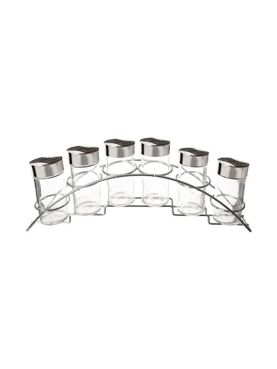 Orion Glass Tabletop Spice Rack Organizer Silver 6pcs