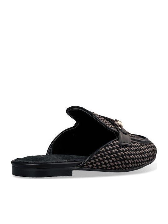 Leder Mules mit Absatz in Schwarz Farbe
