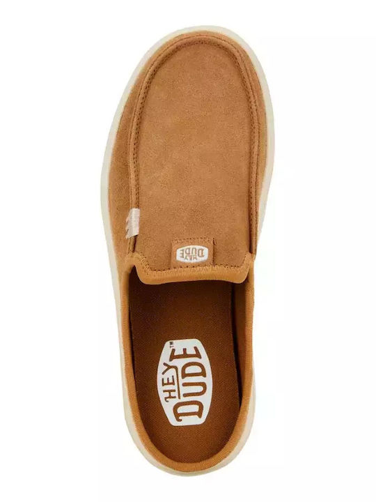 Suede Mules with Low Heel in Tabac Brown Color