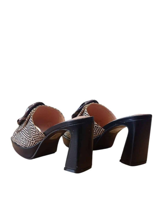 Leder Damen Pantoletten mit Chunky Hochabsatz in Schwarz Farbe